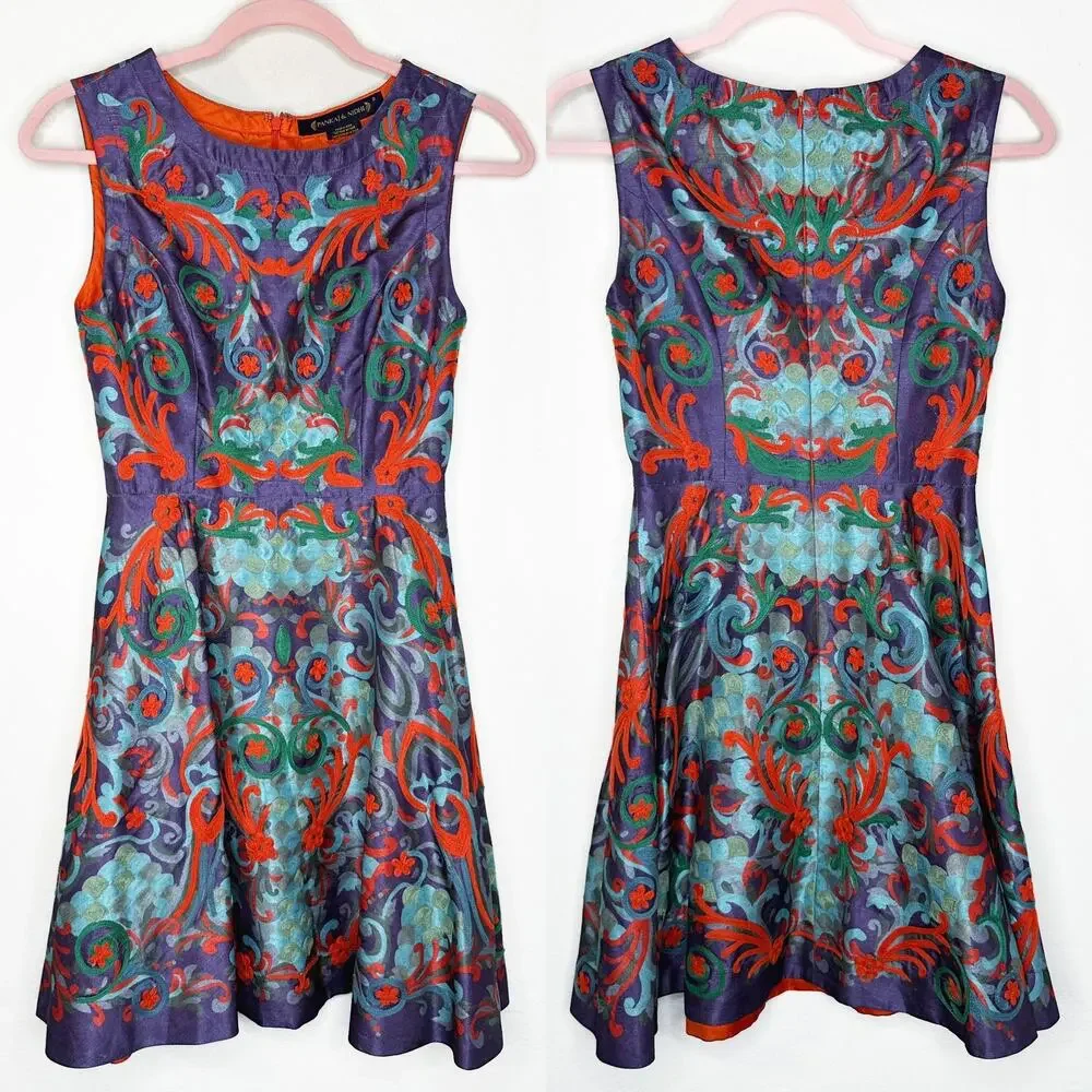 Anthropologie Pankaj & Nidhi Octave Floral Embroidered Applique Mini Dress 0 - Picture 3 of 15